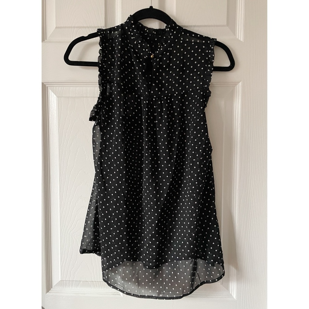 Black sheer high neck with white polka dots